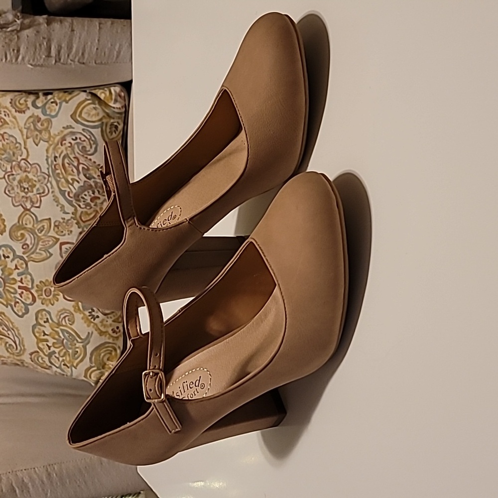 New Mary Jane style shoes, block heels, and padded sole.